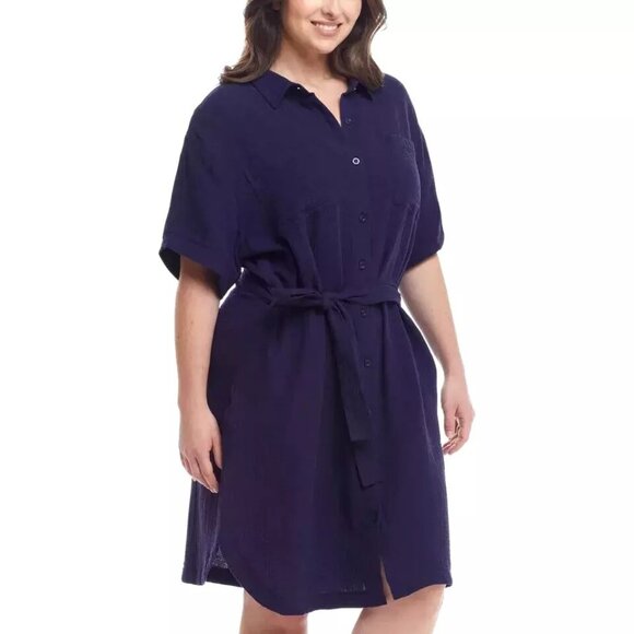 Weatherproof Dresses & Skirts - Weatherproof M 8/10 Gauze Lightweight Cotton Collared Shirt Dress Pocket Belted